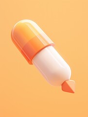 Stylized, three-dimensional representation of a pill capsule.