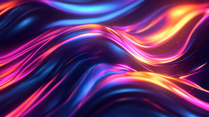 Obraz premium Vibrant waves of realistic light intertwine in a 3D rende with a stunning side angle, creating a mesmerizing 4K background for modern digital visuals.