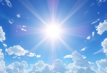 Vibrant anime sky, sun rays piercing through azure blue , summer, art