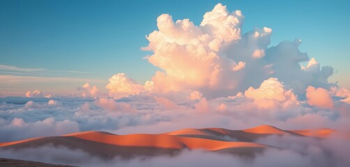 Vibrant cloudscape over pastel hills, ethereal glow, soft, sky