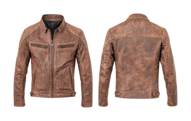 Men's brown leather jacket front and back view, cut out - stock png.