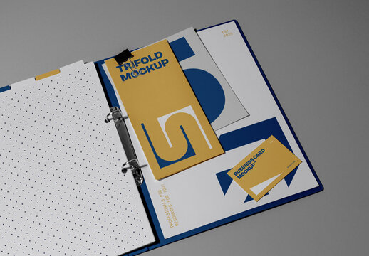 Open Binder with Stationery Mockup