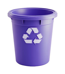 Purple recycling bin with symbol for waste management and eco-friendly practices, cut out - stock png.