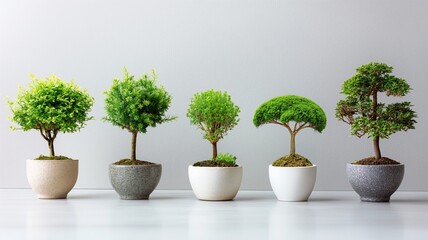Growing a diverse collection of bonsai trees showcasing unique shapes and vibrant foliage in pots indoors