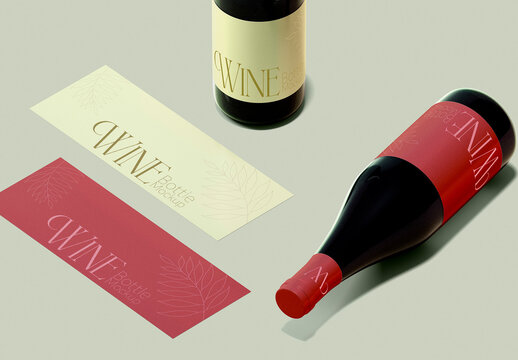 Wine Bottle and Label Mockup Set