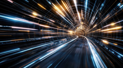 Vibrant light tunnel with flowing colors creating sense of motion and energy