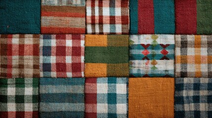 Rustic Patchwork Textile: A Harmonious Blend of Colors and Patterns