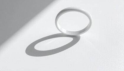 Shadow play of a white ring minimalist studio setting close-up photography soft lighting abstract concept