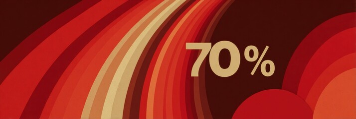 Fototapeta premium Dynamic Abstract Stripes in Vibrant Red Tones Featuring a Prominent Seventy Percent Sign in Bold Contrast