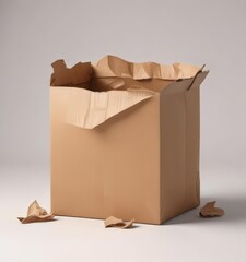 Close-up of crumpled brown cardboard box on white  , minimal, box, recycling