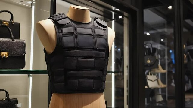Black bulletproof vest display
