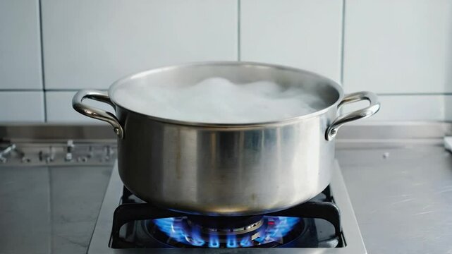 Boiling water in large stainless steel pot