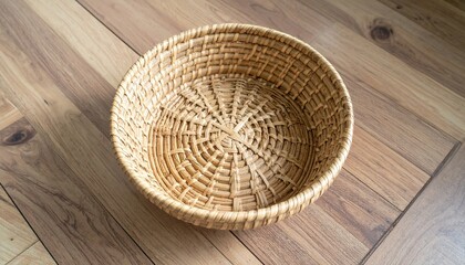 Handcrafted woven basket home decor natural material indoor setting aesthetic appeal