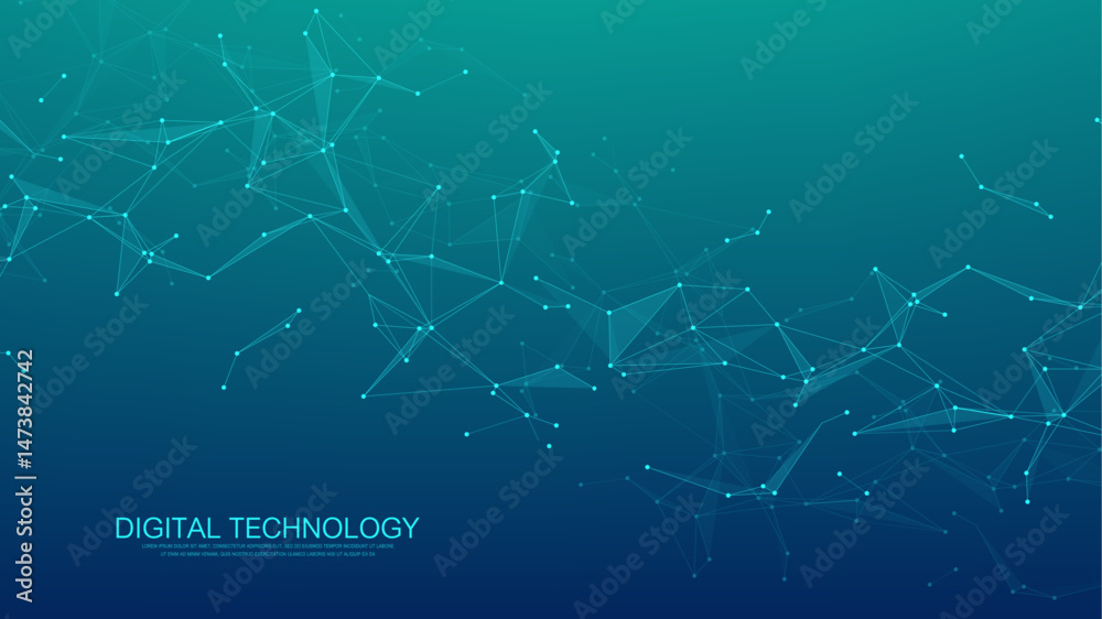 Fototapete Abstract tech network connection dots. Digital technology and big data analysis background. White background with plexus lines. Geometric background with abstract mesh