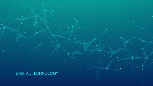 Abstract tech network connection dots. Digital technology and big data analysis background. White background with plexus lines. Geometric background with abstract mesh