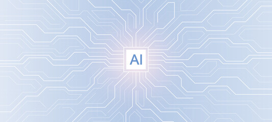 Creative idea AI banner concept for internet technology. Motherboard technology abstract texture design. Software coding. Digital concept for poster, cover, banner, header, web, presentation template