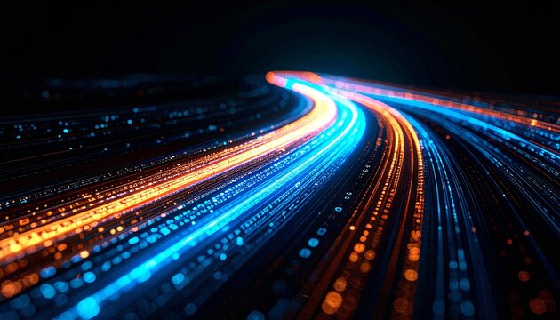 A stunning illustration of data flow showing abstract technology and digital information moving fast