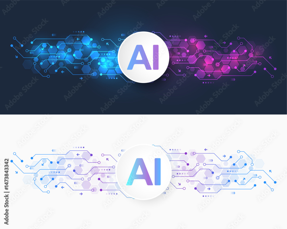 Poster creative idea ai banner concept for internet technology. motherboard technology abstract texture des