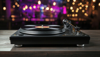 Obraz premium Turntable with vinyl record on table against