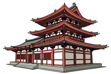 Fototapeta premium 91 3d render, intricate detailed topolos temple, pagoda style architecture, elegant curved rooftops, vibrant red color, traditional asian design, ornate details, photorealistic, octagon shape