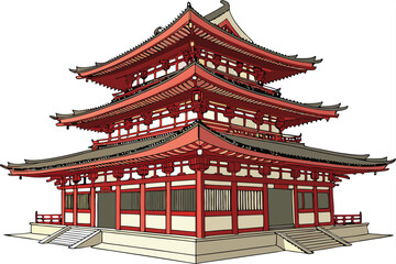 91 3d render, intricate detailed topolos temple, pagoda style architecture, elegant curved rooftops, vibrant red color, traditional asian design, ornate details, photorealistic, octagon shape