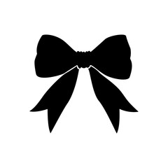 Black ribbon bow silhouette isolated on transparent background. For use in invitations, gift wrap designs, holiday cards, digital scrapbooking,
