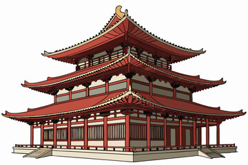 Obraz premium 91 3d render, intricate detailed topolos temple, pagoda style architecture, elegant curved rooftops, vibrant red color, traditional asian design, ornate details, photorealistic, octagon shape