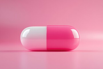 Close-up view of a pink and white capsule.