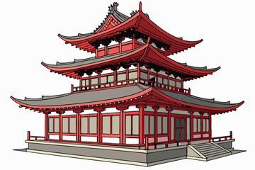 91 3d render, intricate detailed topolos temple, pagoda style architecture, elegant curved rooftops, vibrant red color, traditional asian design, ornate details, photorealistic, octagon shape