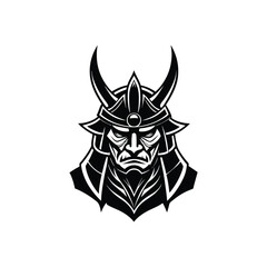 Flat and Minimal anime samurai head logo vector illustration isolated on white background