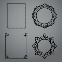 Set of decorative frames Elegant vector element for design in Eastern style, place for text. Floral black and gray borders. Lace illustration for invitations and greeting cards