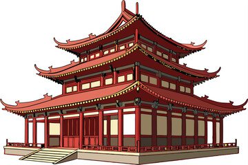 Obraz premium 91 3d render, intricate detailed topolos temple, pagoda style architecture, elegant curved rooftops, vibrant red color, traditional asian design, ornate details, photorealistic, octagon shape