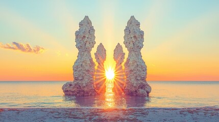 Striking Sunrise Through Tufa Formations Creates a Calming Scene at Mono Lake California Clear Sky