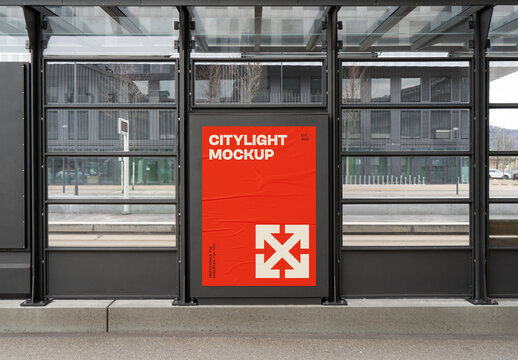 Front View Bus Station Poster Mockup