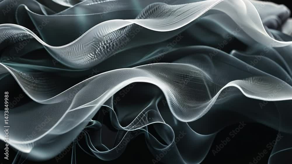 Poster mesmerizing abstract waves of translucent light and shadow create sense of depth and movement, with 