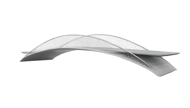 Sleek, curved bridge design; intricate latticework detail; elegant, modern architectural model