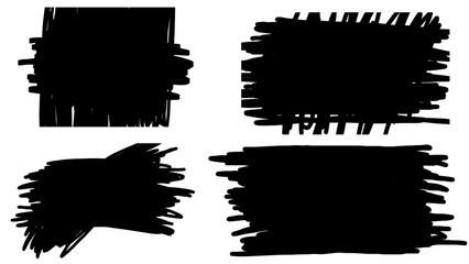 Four Abstract Black Brush Strokes on White Background