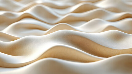 Obraz premium A 4K resolution side angle view of a modern 3D background with realistic wavy patterns exhibiting captivating artistry and depth in a cream color palette.