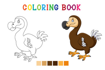 Cute dodo bird cartoon on white background in coloring book style © REYYARTS