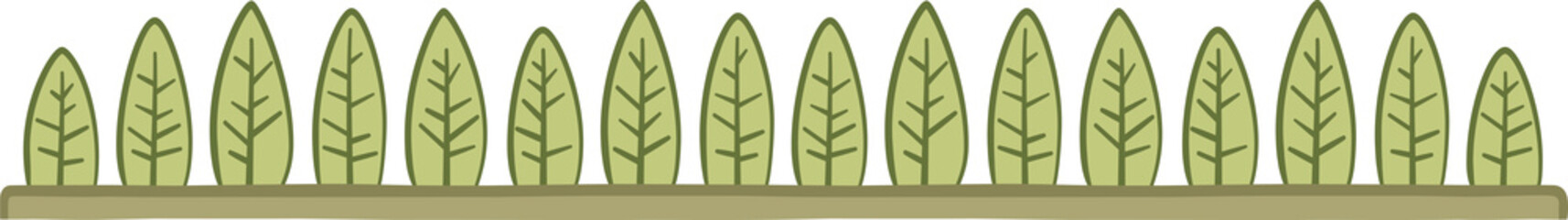 Linear border with schematic leaves. Illustration made with leaves on a white background creating a linear border.