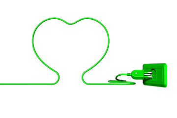 PNG. Trasparente. Spina e presa elettrica di colore verde. Ecologia e risparmio energetico.