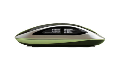 Sleek, olive-green, futuristic vessel, possibly a personal transport pod, showcasing smooth curves and a minimalist design