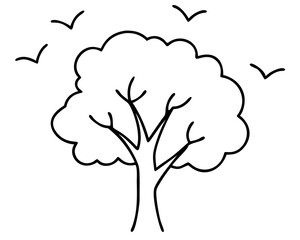Tree with Birds Flying Away Illustration, Nature Freedom Scene, Silhouette of Birds in Flight, Tranquil Tree Artwork, Cut Out