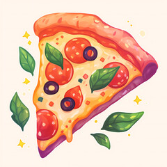 Colorful Cartoon Pizza with Toppings – Tasty Italian Food Illustration