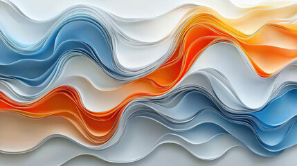 A layered 3D background featu aesthetic and realistic waves of white, blue, and orange, creating a dynamic and visually appealing 4K side angled abstract.