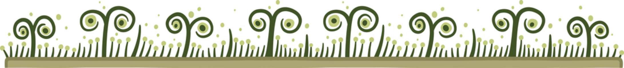 Linear border with schematic flowers and leaves. Illustration made with schematic lines on a white background creating a linear border.