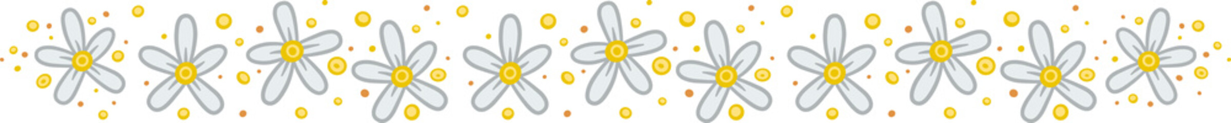 Linear border with white flowers. Illustration made with white flowers on a white background creating a linear border.