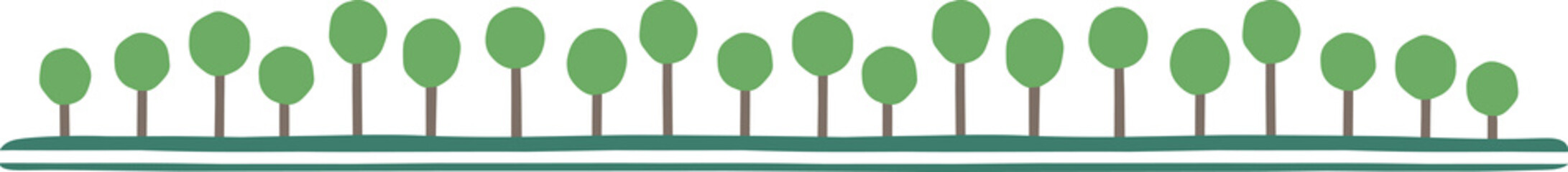 Linear border with schematic trees. Illustration with schematic trees on a white background creating a linear border.