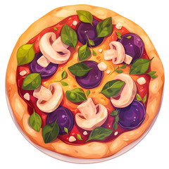 Colorful Cartoon Pizza with Toppings – Tasty Italian Food Illustration