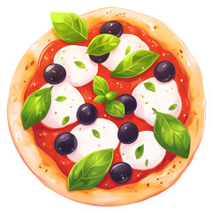 Colorful Cartoon Pizza with Toppings – Tasty Italian Food Illustration